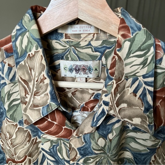 Campia Moda Hawaiian Shirt L Green Fuana S/S Aloha Lounge Size L - Picture 6 of 13
